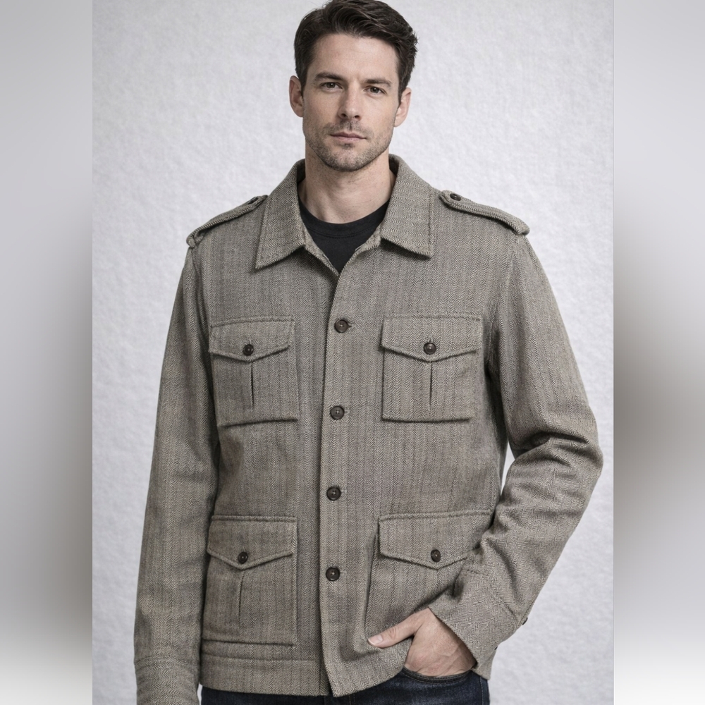 Ramblers Way USA Made Men's Field Shirt Jacket Herringbone Black/Blond Size L